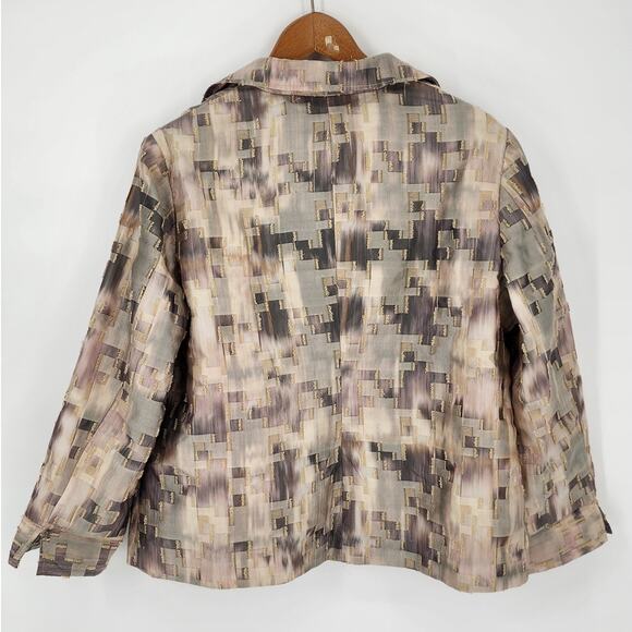 Chico’s Elegant Print Petra Jacket Ivory Purple Gray Size 2 (L/12) - Picture 3 of 10
